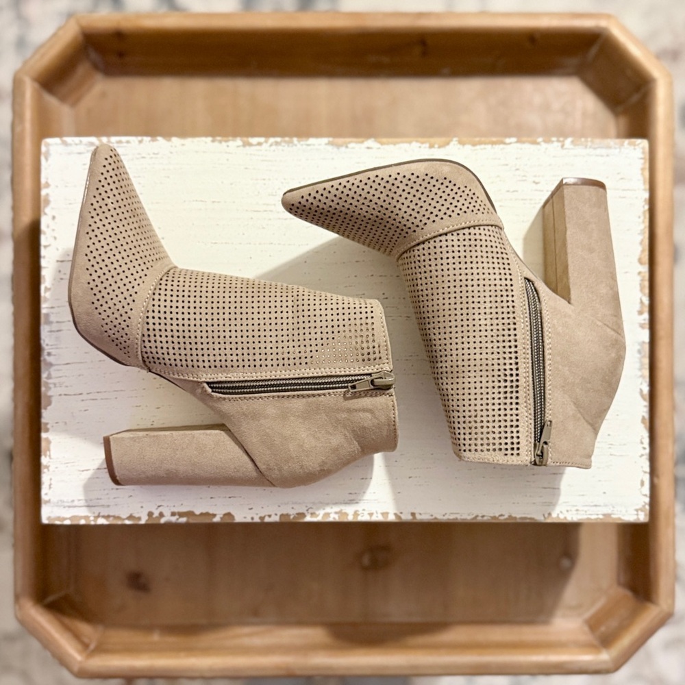JustFab Chic Peek Perforated Suede Booties - Picture 7 of 10